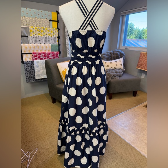 Anthropologie The Somerset Maxi Dress Poplin Tiered Cotton Navy Dot - Picture 5 of 11